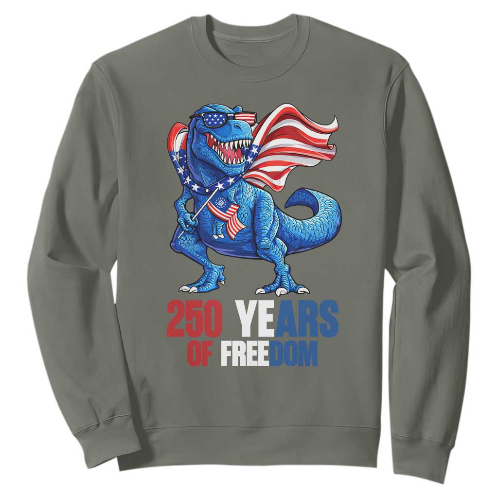 Funny Patriotic Dinosaur Sweatshirt 250 Years Of Freedom TS12 Military Green Print Your Wear