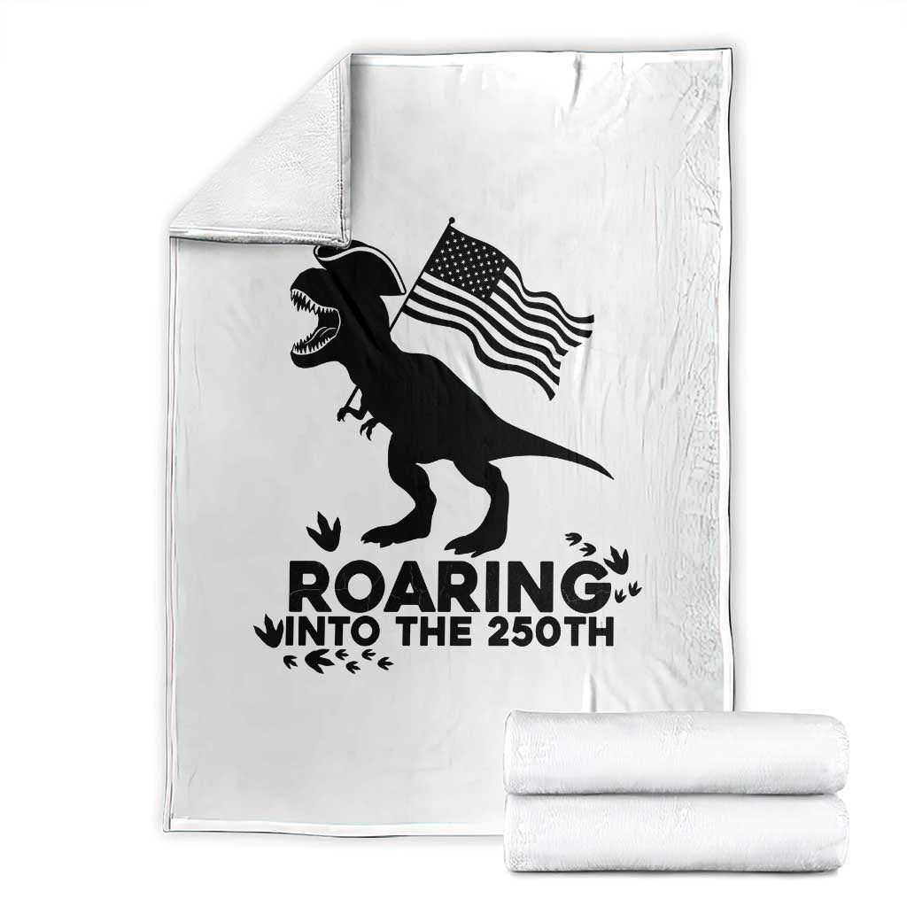 Funny Patriotic Dinosaur Throw Blanket Roaring Into The 250th Anniversary TS12 White Print Your Wear