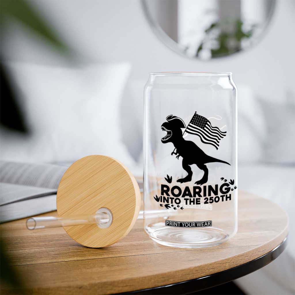Funny Patriotic Dinosaur Glass Can Roaring Into The 250th Anniversary TS12 Print Your Wear
