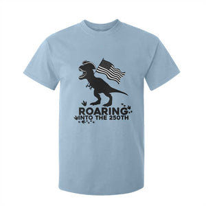 Funny Patriotic Dinosaur T Shirt For Kid Roaring Into The 250th Anniversary TS12 Light Blue Print Your Wear