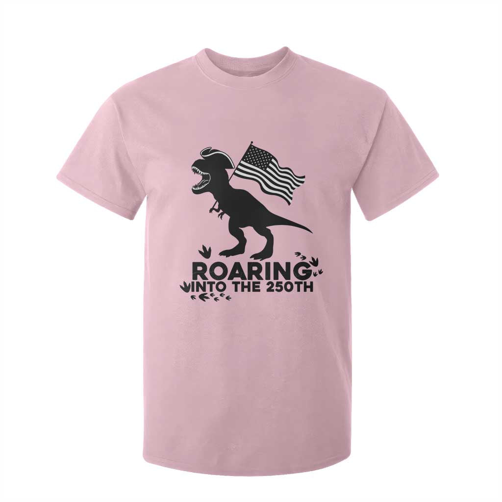 Funny Patriotic Dinosaur T Shirt For Kid Roaring Into The 250th Anniversary TS12 Light Pink Print Your Wear