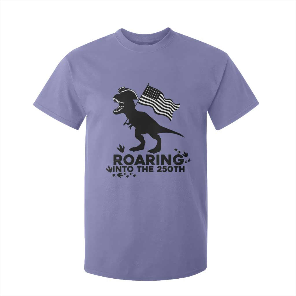 Funny Patriotic Dinosaur T Shirt For Kid Roaring Into The 250th Anniversary TS12 Violet Print Your Wear