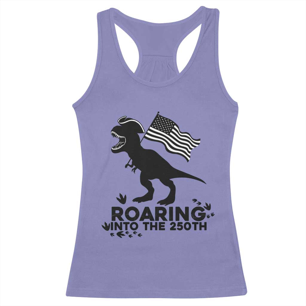 Funny Patriotic Dinosaur Racerback Tank Top Roaring Into The 250th Anniversary TS12 Violet Print Your Wear