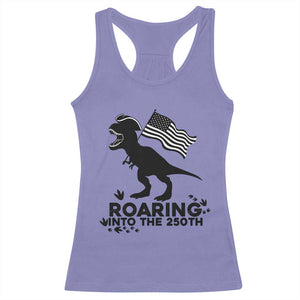 Funny Patriotic Dinosaur Racerback Tank Top Roaring Into The 250th Anniversary TS12 Violet Print Your Wear