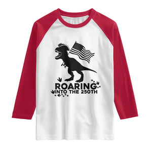Funny Patriotic Dinosaur Raglan Shirt Roaring Into The 250th Anniversary TS12 White Red Print Your Wear