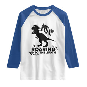 Funny Patriotic Dinosaur Raglan Shirt Roaring Into The 250th Anniversary TS12 White Royal Print Your Wear