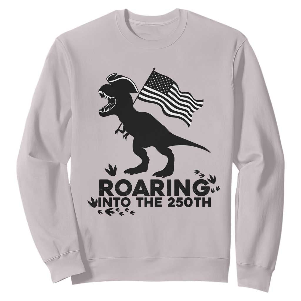 Funny Patriotic Dinosaur Sweatshirt Roaring Into The 250th Anniversary TS12 Ice Gray Print Your Wear
