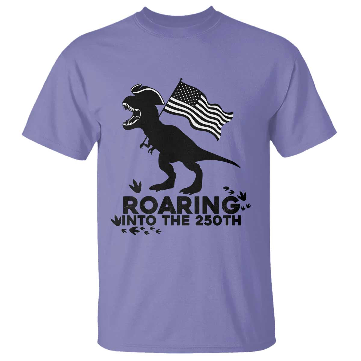 Funny Patriotic Dinosaur T Shirt Roaring Into The 250th Anniversary TS12 Violet Print Your Wear