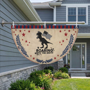 Funny Dinosaur Patriotic Fan Flag Roaring Into The 250th Anniversary TS12 2pcs pack Laurel Tan Print Your Wear