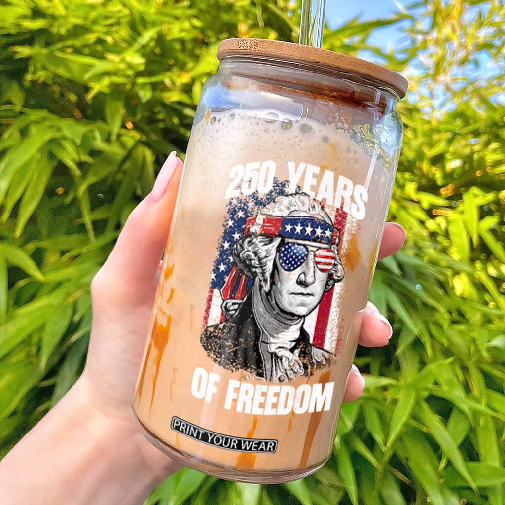 George Washington Founding Father Glass Can 250 Years Of Freedom TS12 Black Print Your Wear
