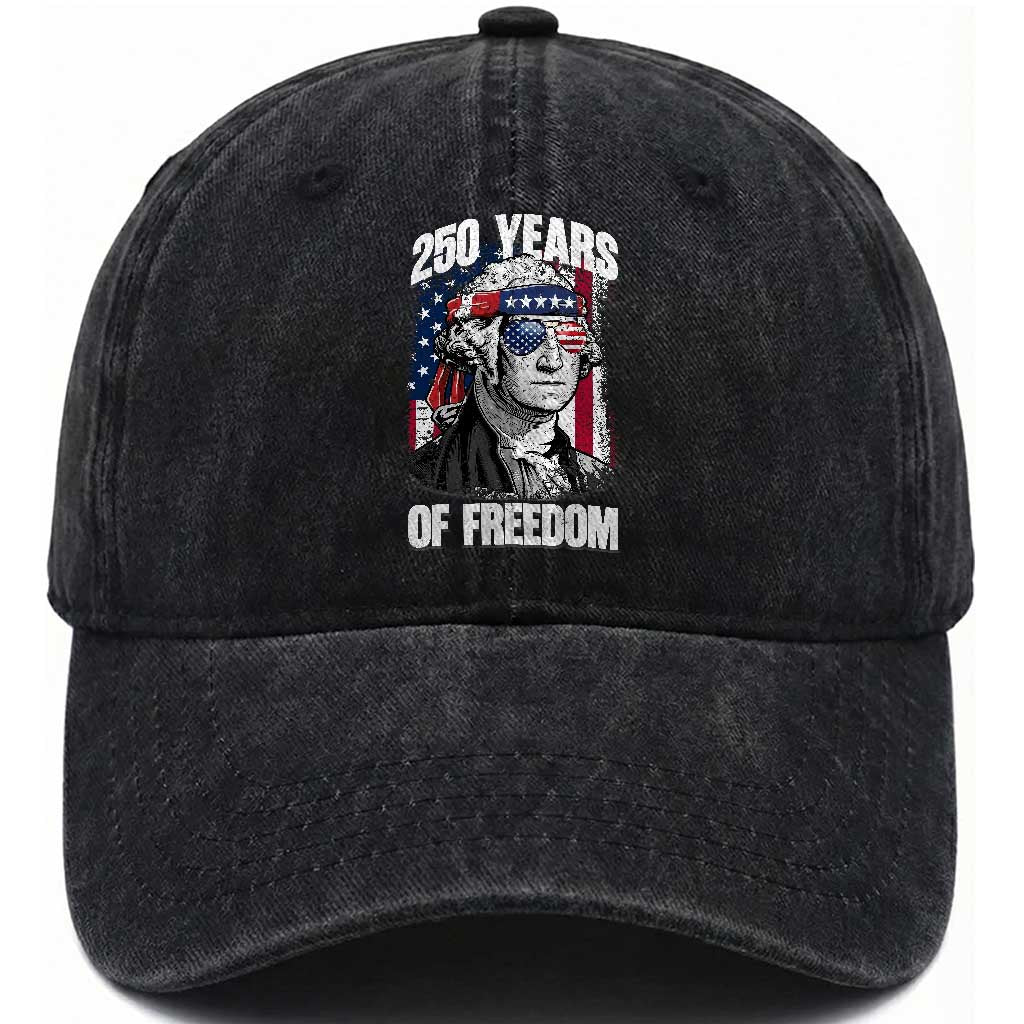 George Washington Founding Father Washed Cotton Baseball Cap 250 Years Of Freedom TS12 Washed Cap Universal Fit Black Print Your Wear