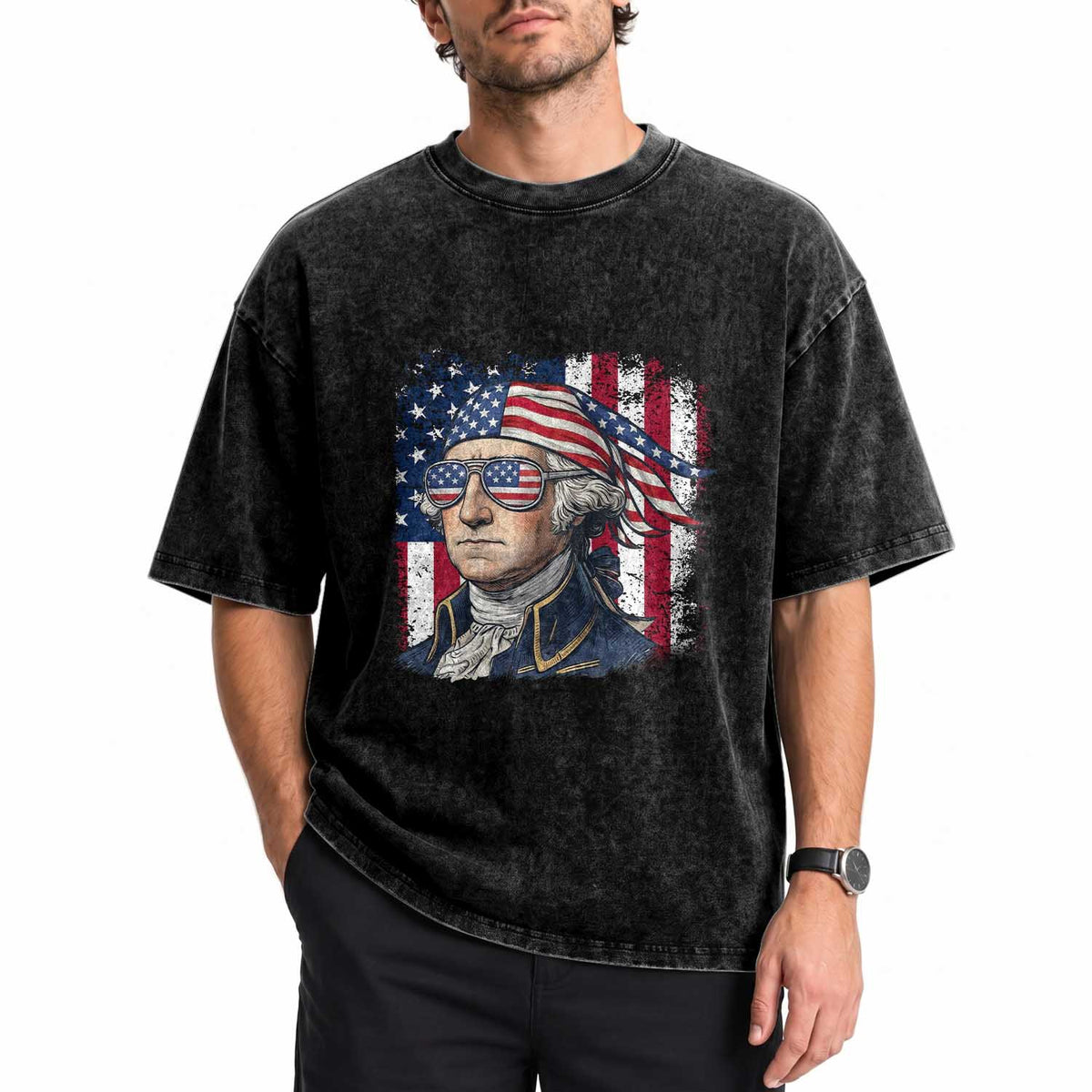 George Washington Patriotic Washed Cotton T-Shirt USA 250th Anniversary