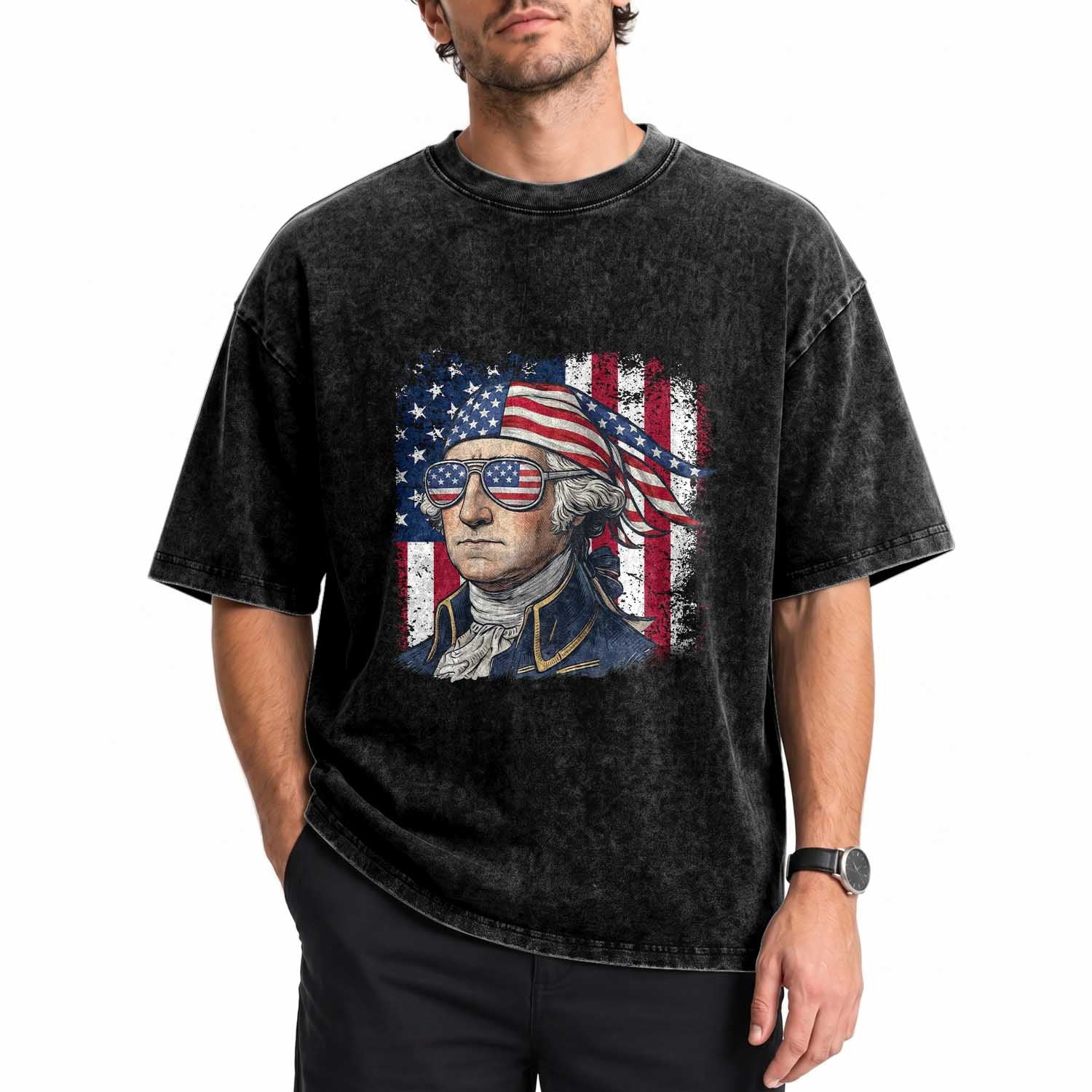 George Washington Patriotic Washed Cotton T-Shirt USA 250th Anniversary