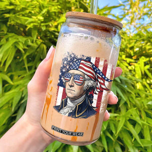 George Washington Patriotic Glass Can USA 250th Anniversary TS12 Black Print Your Wear