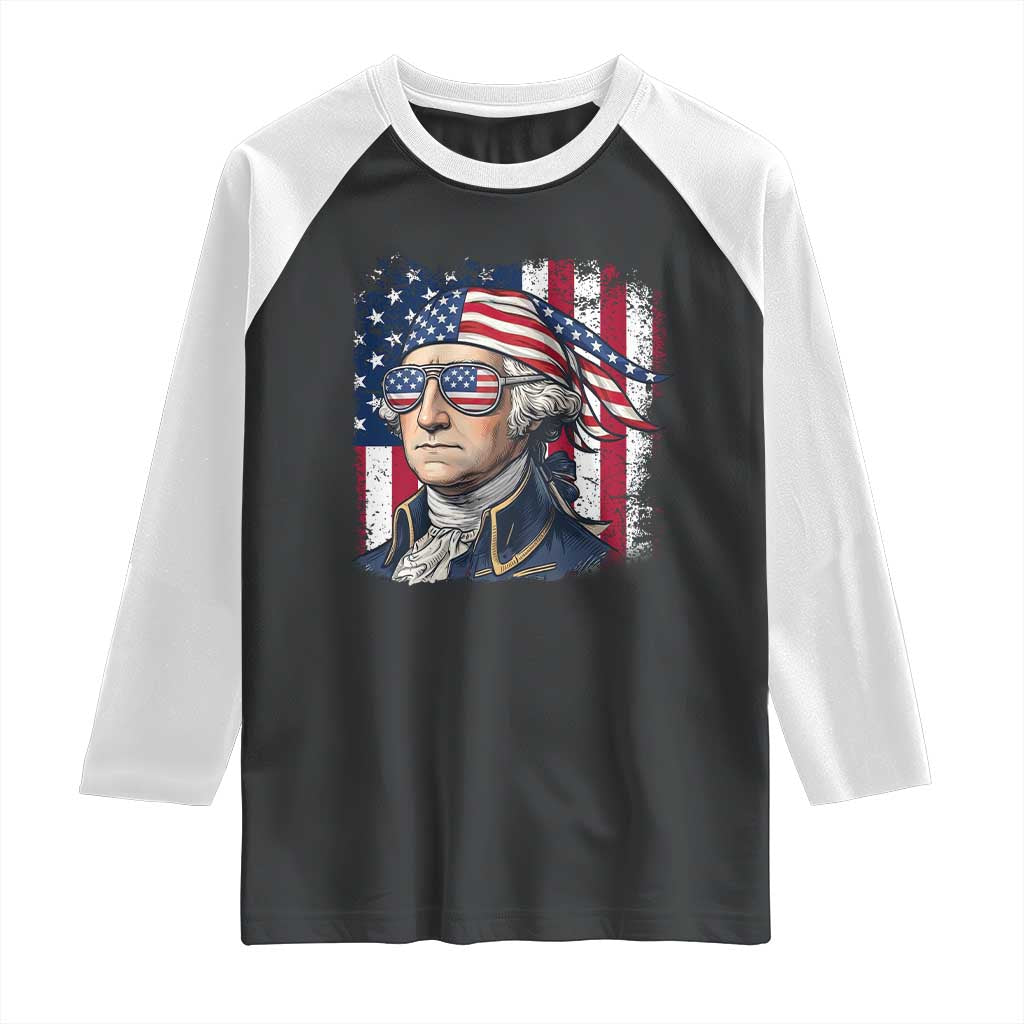 George Washington Patriotic Raglan Shirt USA 250th Anniversary TS12 Black White Print Your Wear