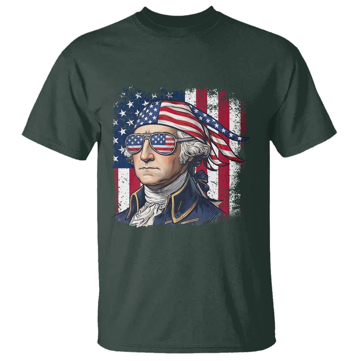 George Washington Patriotic T Shirt USA 250th Anniversary TS12 Dark Forest Green Print Your Wear