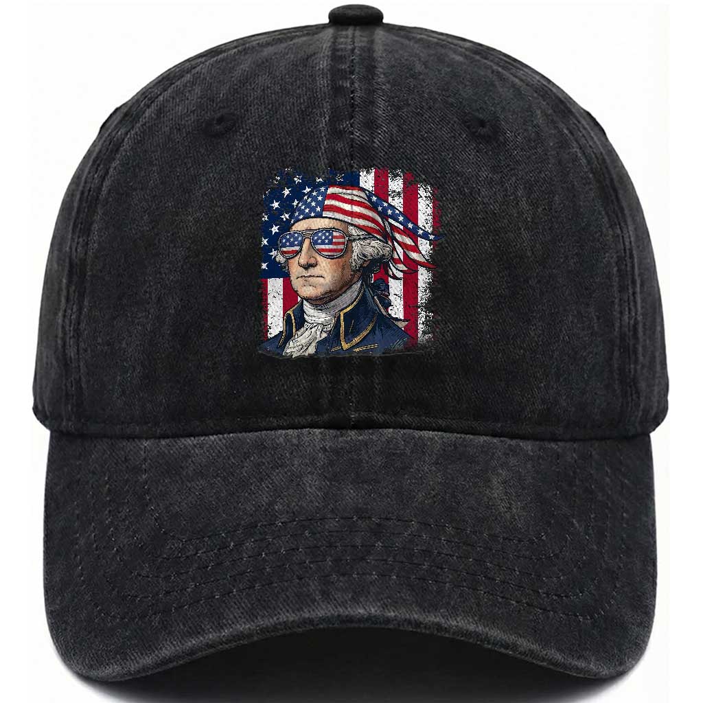 George Washington Patriotic Washed Cotton Baseball Cap USA 250th Anniversary TS12 Washed Cap Universal Fit Black Print Your Wear
