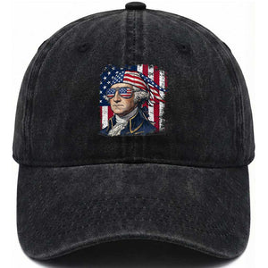 George Washington Patriotic Washed Cotton Baseball Cap USA 250th Anniversary TS12 Washed Cap Universal Fit Black Print Your Wear