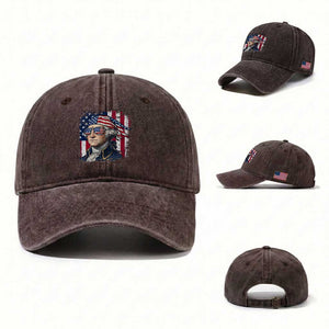 George Washington Patriotic Washed Cotton Baseball Cap USA 250th Anniversary TS12 Washed Cap Universal Fit Dark Brown Print Your Wear
