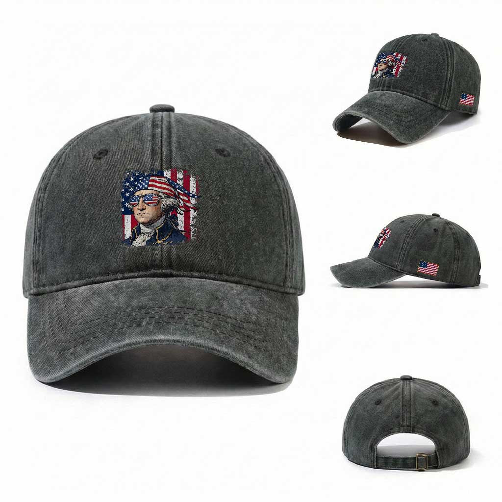 George Washington Patriotic Washed Cotton Baseball Cap USA 250th Anniversary TS12 Washed Cap Universal Fit Dark Green Print Your Wear