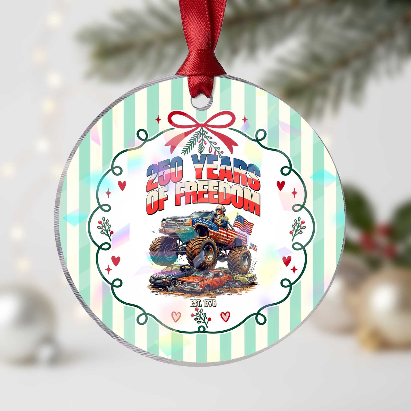 Funny George Washington Monster Truck Holographic Acrylic Ornament America 250th Anniversary