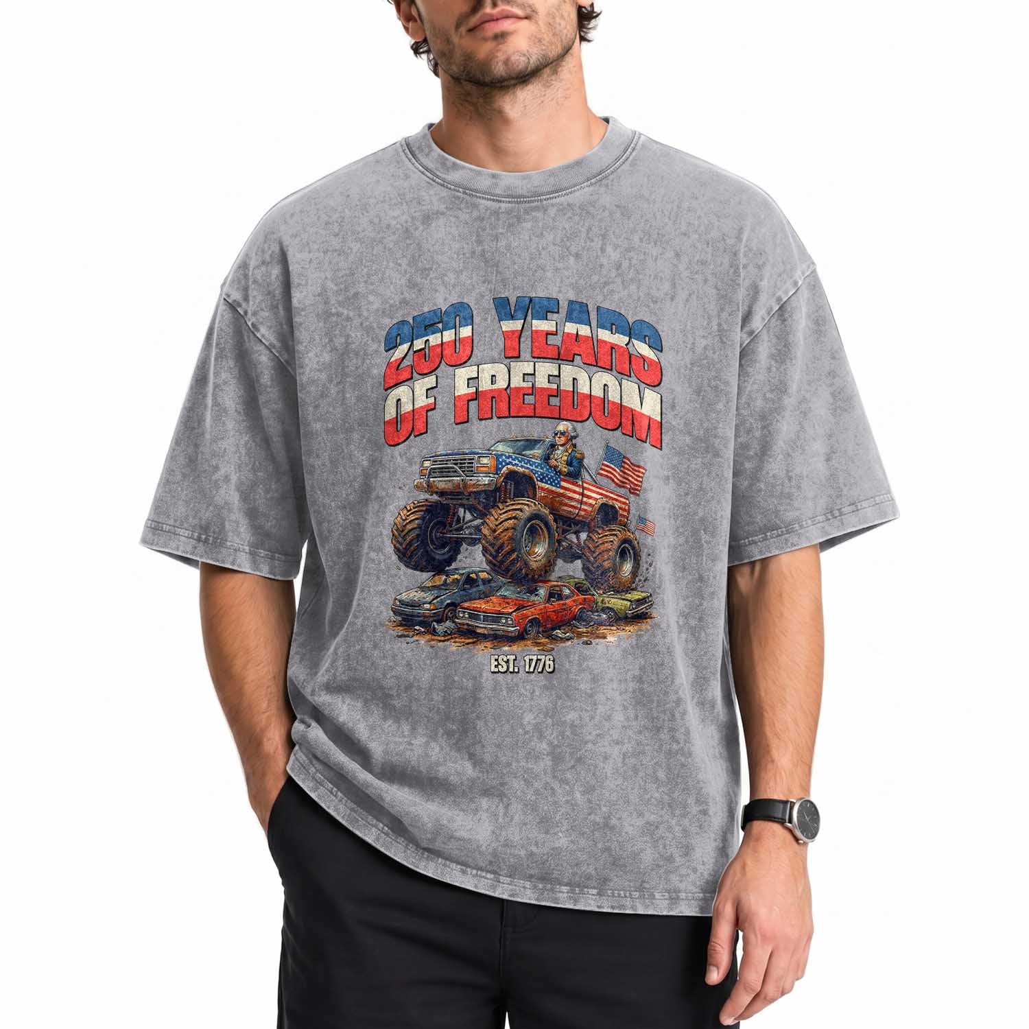 Funny George Washington Monster Truck Washed Cotton T-Shirt America 250th Anniversary