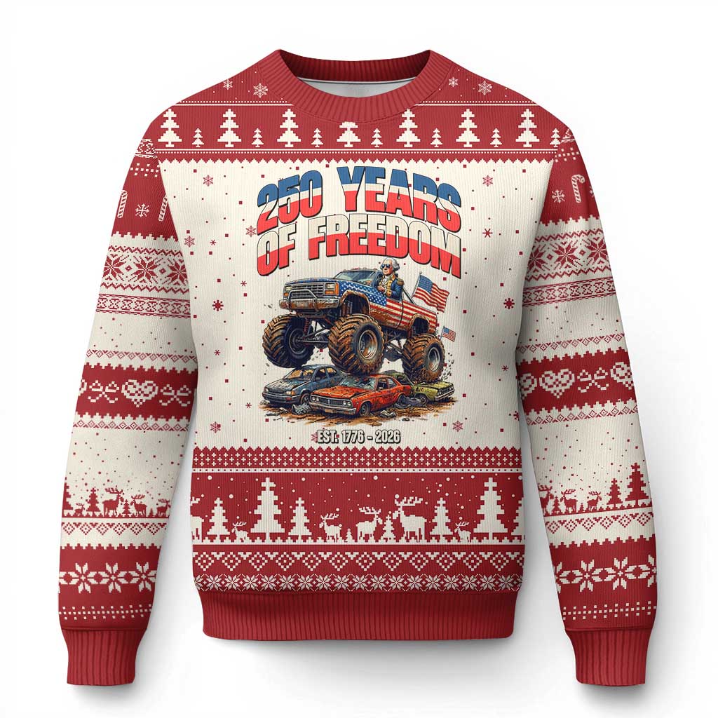 Funny George Washington Monster Truck Ugly Christmas Sweater USA 250th Anniversary TS12 Beige Red Print Your Wear