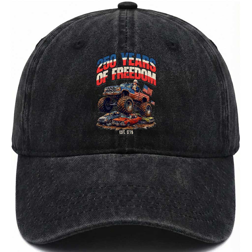 Funny George Washington Monster Truck Washed Cotton Baseball Cap USA 250th Anniversary TS12 Print Your Wear