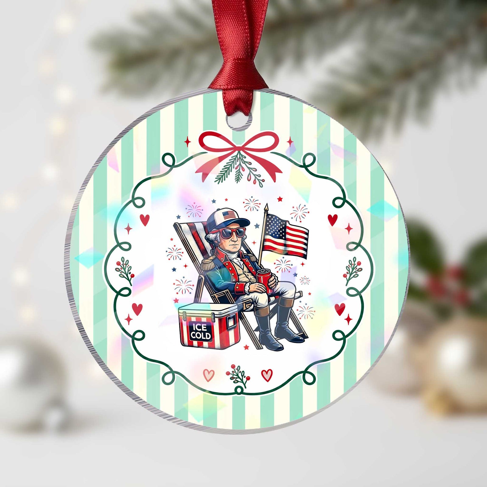 Proud American George Washington Patriotic Holographic Acrylic Ornament