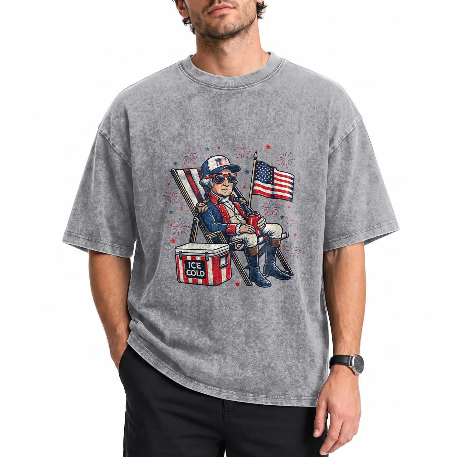 Proud American George Washington Patriotic Washed Cotton T-Shirt