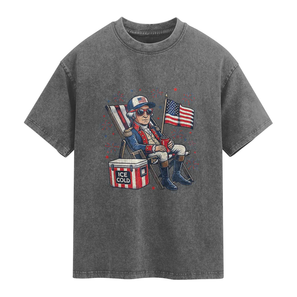Proud American George Washington Patriotic Washed Cotton T-Shirt