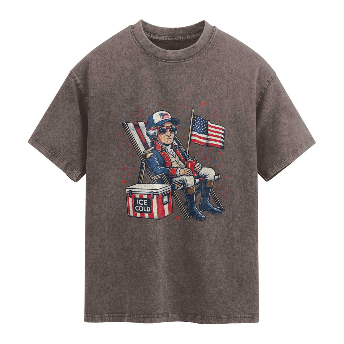 Proud American George Washington Patriotic Washed Cotton T-Shirt
