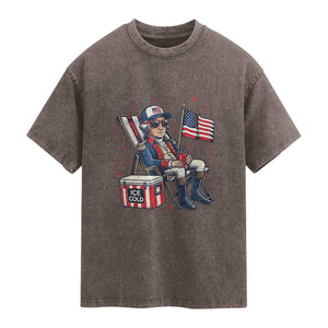 Proud American George Washington Patriotic Washed Cotton T-Shirt