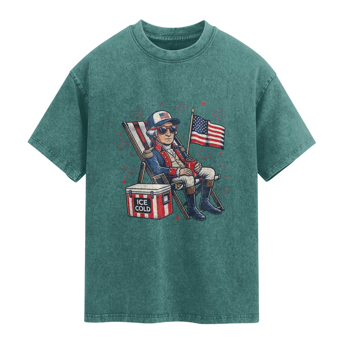 Proud American George Washington Patriotic Washed Cotton T-Shirt