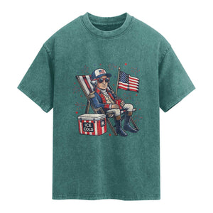 Proud American George Washington Patriotic Washed Cotton T-Shirt