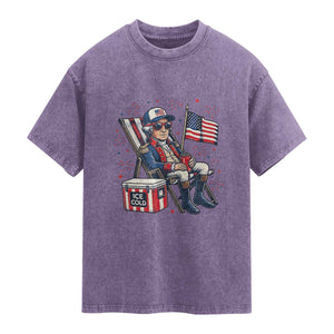Proud American George Washington Patriotic Washed Cotton T-Shirt