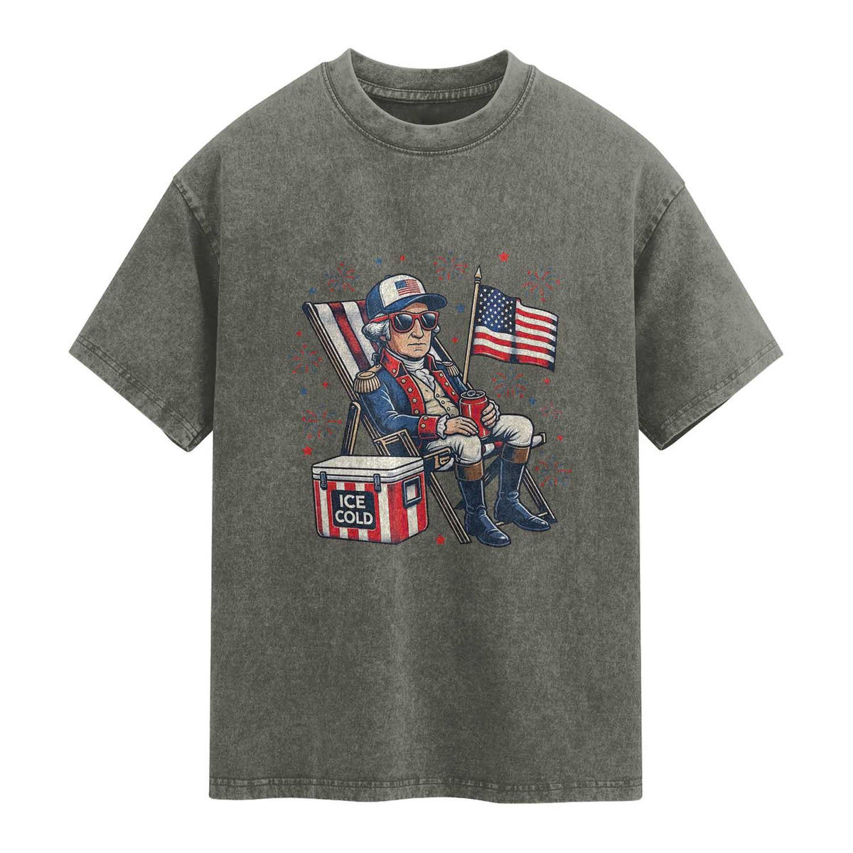 Proud American George Washington Patriotic Washed Cotton T-Shirt