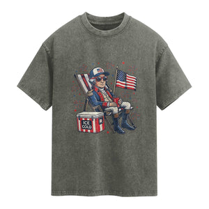 Proud American George Washington Patriotic Washed Cotton T-Shirt
