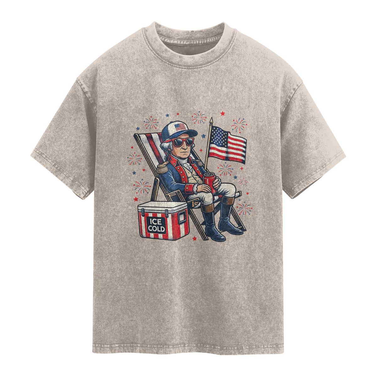 Proud American George Washington Patriotic Washed Cotton T-Shirt