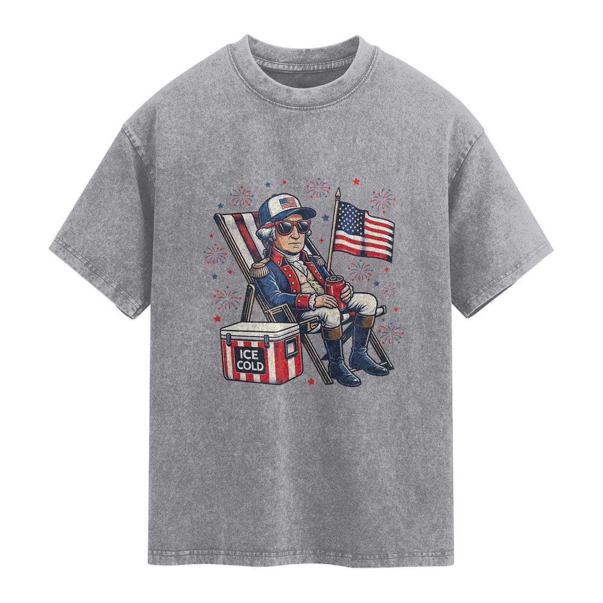 Proud American George Washington Patriotic Washed Cotton T-Shirt