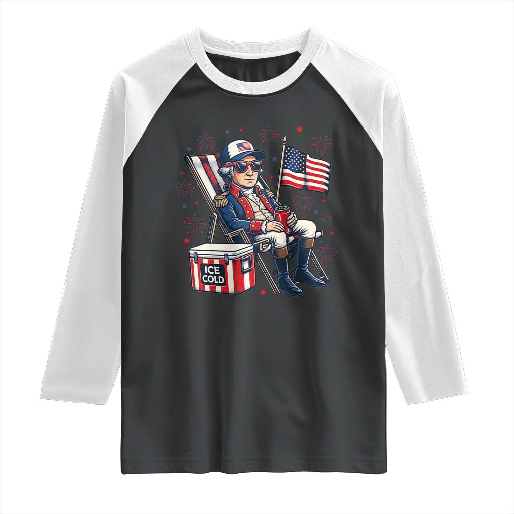 Proud American George Washington Patriotic Raglan Shirt TS12 Black White Print Your Wear