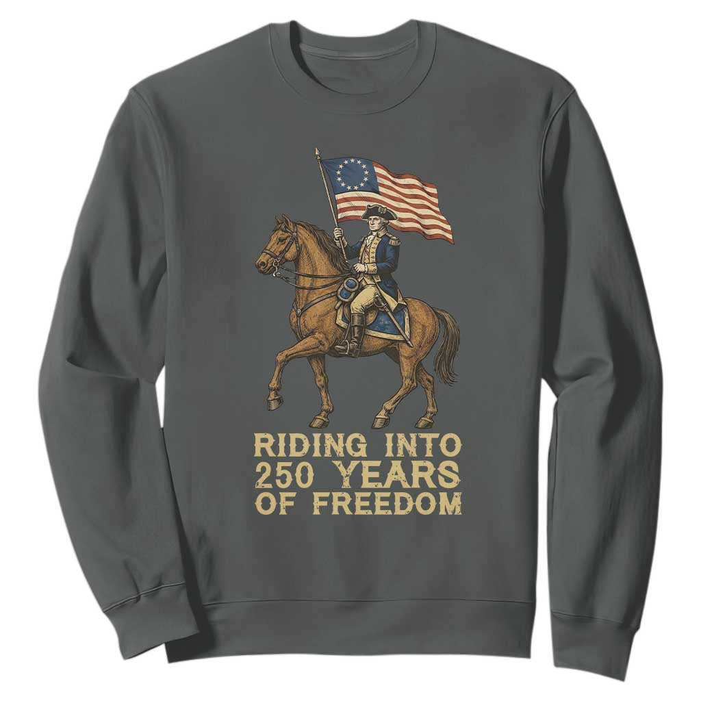 George Washington Sweatshirt Riding Into 250 Years Of Freedom TS12 Dark Heather Print Your Wear