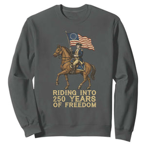George Washington Sweatshirt Riding Into 250 Years Of Freedom TS12 Dark Heather Print Your Wear