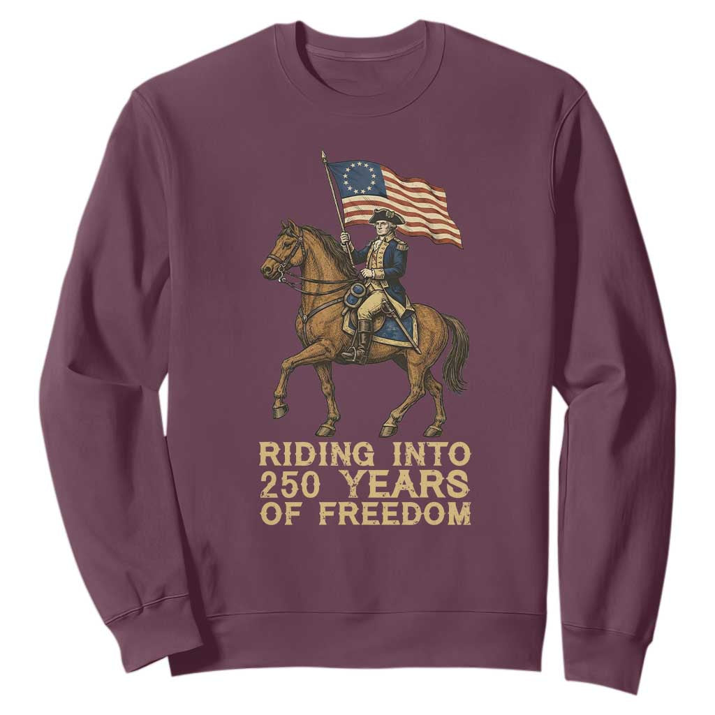 George Washington Sweatshirt Riding Into 250 Years Of Freedom TS12 Maroon Print Your Wear
