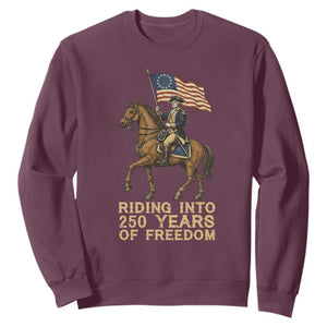 George Washington Sweatshirt Riding Into 250 Years Of Freedom TS12 Maroon Print Your Wear