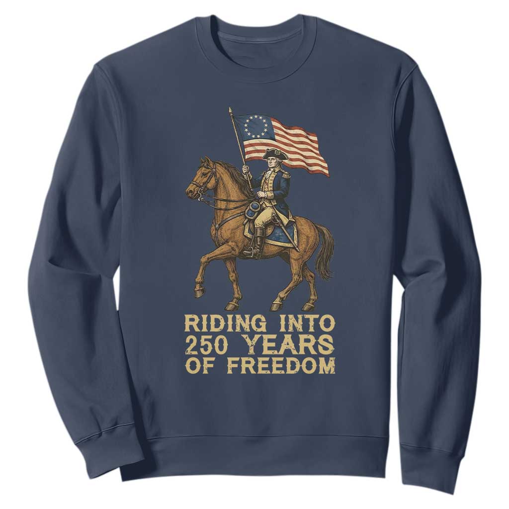 George Washington Sweatshirt Riding Into 250 Years Of Freedom TS12 Navy Print Your Wear