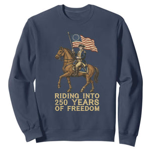 George Washington Sweatshirt Riding Into 250 Years Of Freedom TS12 Navy Print Your Wear