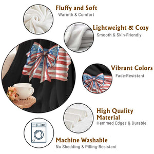 Patriotic American Flag Bow Throw Blanket Gift For Women TS12 Print Your Wear