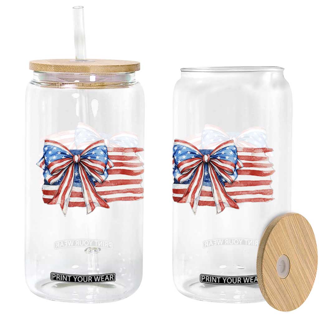 Patriotic American Flag Bow Glass Can Gift For Women TS12 Print Your Wear