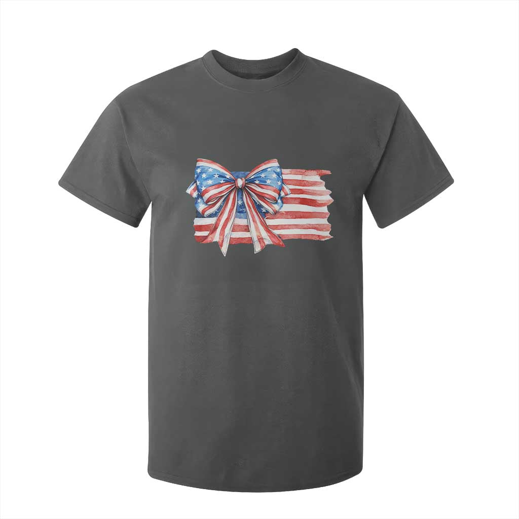 Patriotic American Flag Bow T Shirt For Kid Gift For Women TS12 Dark Heather Print Your Wear